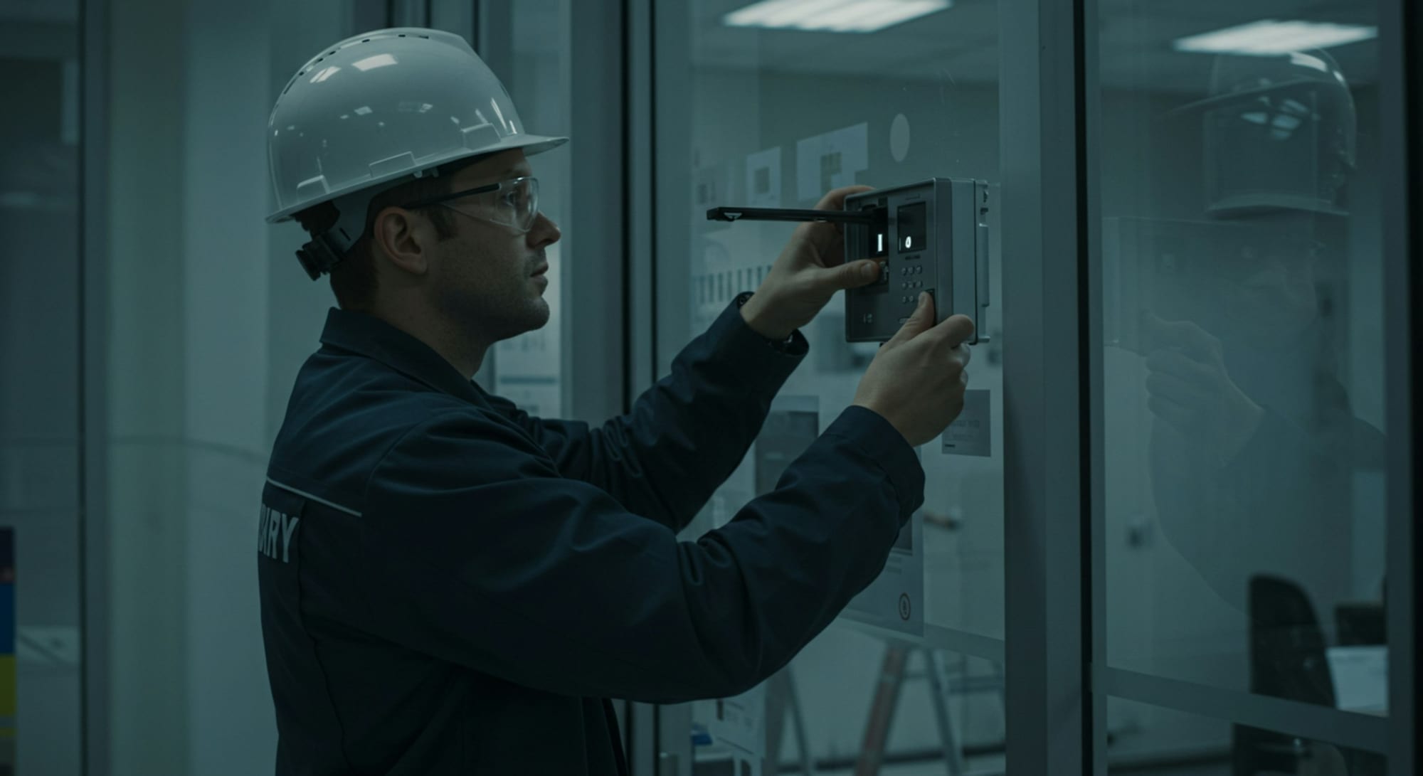 Technicien STLiften installant un système de contrôle électrique